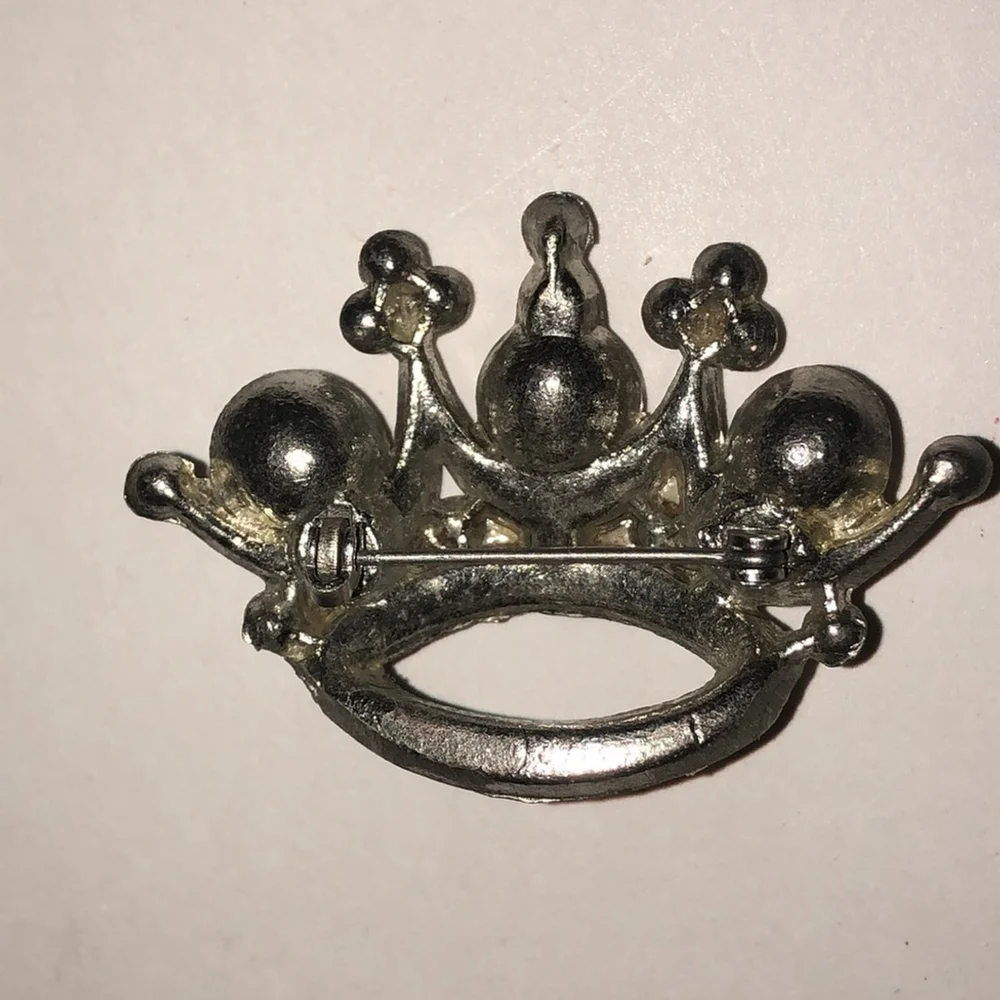 Vintage Silver Tone Sparkling Crown Brooch